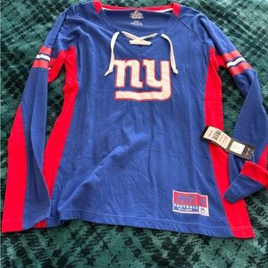 Majestic Womens’ Long Sleeve Lace-Up NY Top - Blue & Red